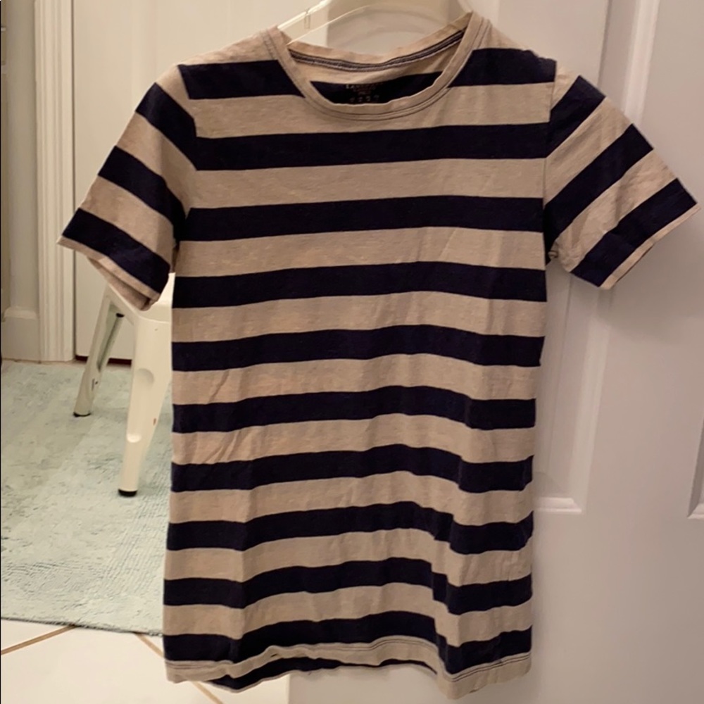 Lands End Canvas Navy and Oatmeal Striped Tee